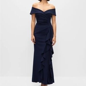 Xscape Sweetheart Ruffle Evening Dress Navy 6